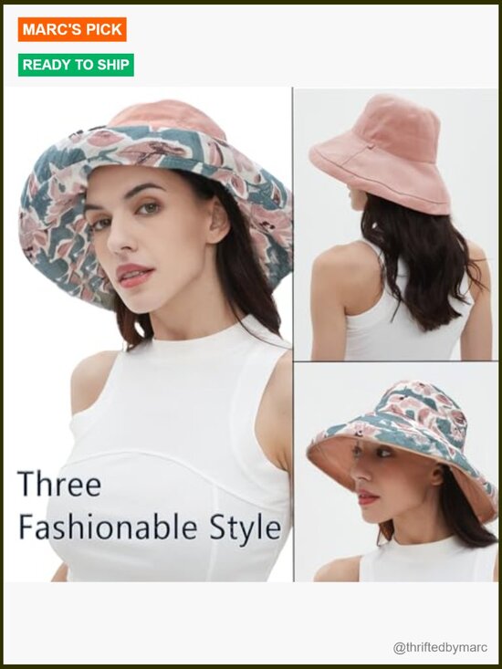 Wide Brim Reversible Bucket Hat UPF50+ Sun Protection Packable Cotton main image 5